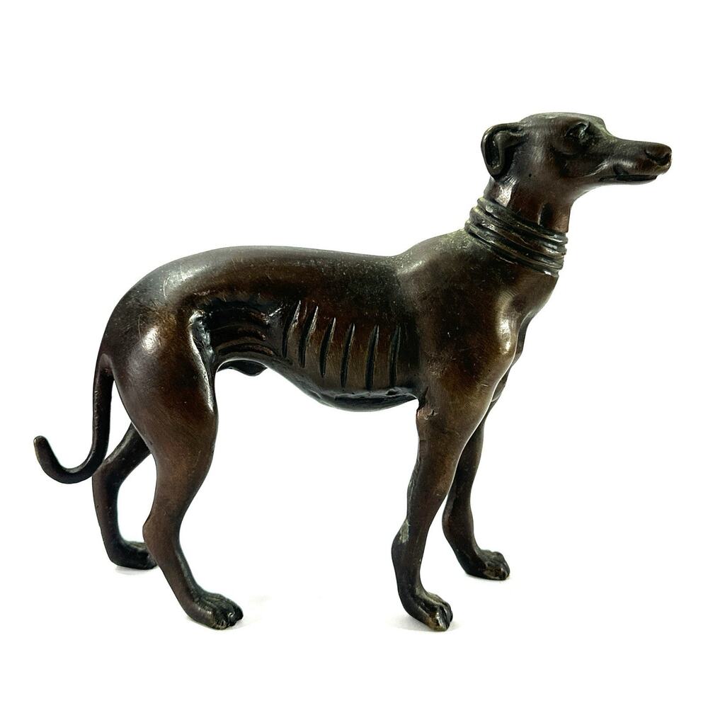 Vintage Bronze Greyhound Whippet Dog Figurine Statue Sighthound 7” Sculpture - Picture 3 of 8